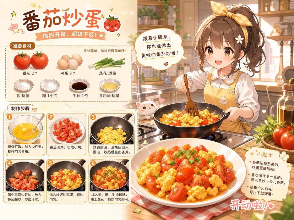 麻豆生活技能动漫-番茄炒蛋动漫教程演示·家常菜入门